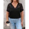 imageOYOANGLE Womens Plus Size Summer Lace Scallop V Neck Short Sleeve Blouse Shirt TopsBlack