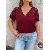 imageOYOANGLE Womens Plus Size Summer Lace Scallop V Neck Short Sleeve Blouse Shirt TopsBurgundy