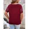 imageOYOANGLE Womens Plus Size Summer Lace Scallop V Neck Short Sleeve Blouse Shirt TopsBurgundy
