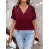 imageOYOANGLE Womens Plus Size Summer Lace Scallop V Neck Short Sleeve Blouse Shirt TopsBurgundy