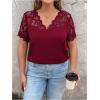 imageOYOANGLE Womens Plus Size Summer Lace Scallop V Neck Short Sleeve Blouse Shirt TopsBurgundy