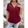 imageOYOANGLE Womens Plus Size Summer Lace Scallop V Neck Short Sleeve Blouse Shirt TopsBurgundy