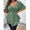 imageOYOANGLE Womens Plus Size Twist Front Short Sleeve Sweetheart Neck Asymmetrical Hem Blouses Solid Peplum TopsArmy Green