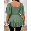 imageOYOANGLE Womens Plus Size Twist Front Short Sleeve Sweetheart Neck Asymmetrical Hem Blouses Solid Peplum TopsArmy Green