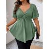 imageOYOANGLE Womens Plus Size Twist Front Short Sleeve Sweetheart Neck Asymmetrical Hem Blouses Solid Peplum TopsArmy Green