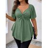 imageOYOANGLE Womens Plus Size Twist Front Short Sleeve Sweetheart Neck Asymmetrical Hem Blouses Solid Peplum TopsArmy Green