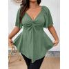 imageOYOANGLE Womens Plus Size Twist Front Short Sleeve Sweetheart Neck Asymmetrical Hem Blouses Solid Peplum TopsArmy Green