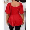 imageOYOANGLE Womens Plus Size Twist Front Short Sleeve Sweetheart Neck Asymmetrical Hem Blouses Solid Peplum TopsRed