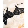 imageOYOANGLE Womens Pu Leather Push Up Underwire Bras Spaghetti Strap Crop Cami Tops Party ClubwearBlack