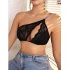 imageOYOANGLE Womens Rhinestone One Shoulder Bralette Floral Lace Cut Out Wireless Medium Support Unlined BrasBlack