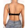 imageOYOANGLE Womens Rhinestone One Shoulder Bralette Floral Lace Cut Out Wireless Medium Support Unlined BrasBlack