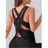 imageOYOANGLE Womens Sports Workout Tops Open Back Running Tank Top Racerback Casual Yoga Athletic ShirtsBlack