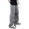imageOYOANGLE Mens Camo Print Drawstring Waist Straight Wide Leg Flap Pocket Cargo Pants TrousersLight Grey