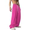 imageOYOANGLE Mens Drawstring Elastic Waist Baggy Sweatpants Y2K Loose Wide Leg Long Pants with PocketHot Pink
