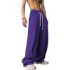 imageOYOANGLE Mens Drawstring Elastic Waist Baggy Sweatpants Y2K Loose Wide Leg Long Pants with PocketPurple