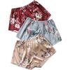 imageOYOANGLE Womens 3 Pieces Floral Print Satin Sleep Pajama Shorts Loungewear ShortsBurgundy Blue Apricot