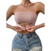 imageOYOANGLE Womens Contrast Lace Eyelet Embroidered Bandeau Bralette Seamless Non Slip Strapless Bra