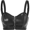imageOYOANGLE Womens PU Leather Zip Up Bustier Crop Top Push Up Adjustable Straps Bra BralettesBlack