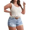 imageOYOANGLE Womens Plus Size Boho Textured Scoop Neck Sleeveless Tassel Trim Waffle Knit Crop Tank TopsBeige