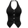 imageOYOANGLE Womens Plus Size Button Front Halter Denim Vest Tops Sleeveless Slit Hem Ruched Jean Tank TopBlack