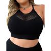 imageOYOANGLE Womens Plus Size Contrast Mesh Wireless Scoop Neck Bra Racerback Solid Fishnet BralettesBlack