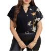 imageOYOANGLE Womens Plus Size Graphic Print Office Blouses Notch Neck Short Sleeve Elegant Casual Shirts TopsBlack