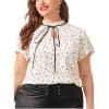 imageOYOANGLE Womens Plus Size Heart Print Tie Neck Short Sleeve Work Office Summer Blouse TopsWhite