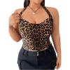 imageOYOANGLE Womens Plus Size Leopard Print Ruched Tie Back Halter Tops Y2K Sleeveless Going Out TopBrown