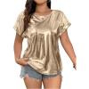 imageOYOANGLE Womens Plus Size Metallic Short Sleeve TShirts Crew Neck Tees Party Clubwear TopsGold
