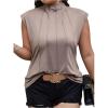 imageOYOANGLE Womens Plus Size Mock Neck Cap Sleeve TShirts Pleated Tee Shirt Summer TopsApricot