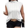 imageOYOANGLE Womens Plus Size Mock Neck Cap Sleeve TShirts Pleated Tee Shirt Summer TopsWhite