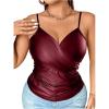 imageOYOANGLE Womens Plus Size PU Leather Wrap Camisole Deep V Neck Spaghetti Strap Tank TopsRed