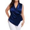 imageOYOANGLE Womens Plus Size Satin Wrap V Neck Sleeveless Blouse Asymmetrical Hem Elegant Work Office Tank TopsRoyal Blue