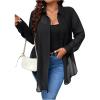 imageOYOANGLE Womens Plus Size Sheer See Through Button Down Long Sleeve Collared Neck Shirt Blouse TopBlack