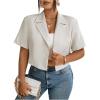 imageOYOANGLE Womens Plus Size Short Sleeve Open Front Cropped Blazer Work Office Dressy Suit JacketsBeige