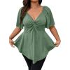 imageOYOANGLE Womens Plus Size Twist Front Short Sleeve Sweetheart Neck Asymmetrical Hem Blouses Solid Peplum TopsArmy Green