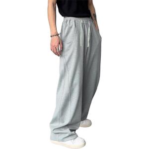 imageOYOANGLE Mens Drawstring Elastic Waist Baggy Sweatpants Y2K Loose Wide Leg Long Pants with PocketLight Grey