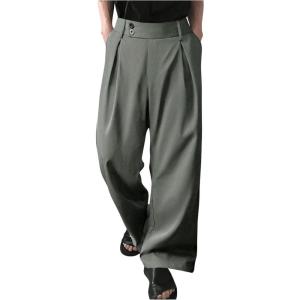 imageOYOANGLE Mens Pleated High Waist Wide Leg Pants Loose Fit Casual Pants with PocketDark Grey