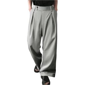 imageOYOANGLE Mens Pleated High Waist Wide Leg Pants Loose Fit Casual Pants with PocketGrey