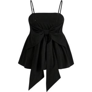 imageOYOANGLE Womens Plus Size Bowknot Ruffle Hem Peplum Cami Tops Party Spaghetti Strap Babydoll Tank TopBlack