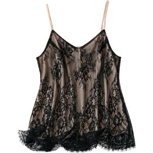 imageOYOANGLE Womens Plus Size Floral Lace Up Camisoles Double Layers V Neck Spaghetti Strap Loose Tunic Cami TopsBlack