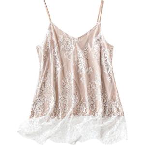 imageOYOANGLE Womens Plus Size Floral Lace Up Camisoles Double Layers V Neck Spaghetti Strap Loose Tunic Cami TopsWhite