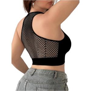 imageOYOANGLE Womens Plus Size High Support Wireless Bra Racerback Breathable Sport Workout Tank TopsBlack