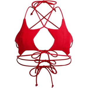 imageOYOANGLE Womens Plus Size Star Criss Cross Crop Cami Top Y2K Tie Backless Camisole Rave TopsRed