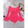 imageOYOANGLE Womens 2 Piece Off Shoulder Long Sleeve Ruffle Mesh Sheer Nightgowns with Thongs Babydoll Lingerie SetHot Pink