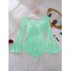 imageOYOANGLE Womens 2 Piece Off Shoulder Long Sleeve Ruffle Mesh Sheer Nightgowns with Thongs Babydoll Lingerie SetMint Green