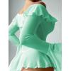 imageOYOANGLE Womens 2 Piece Off Shoulder Long Sleeve Ruffle Mesh Sheer Nightgowns with Thongs Babydoll Lingerie SetMint Green