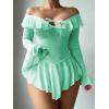 imageOYOANGLE Womens 2 Piece Off Shoulder Long Sleeve Ruffle Mesh Sheer Nightgowns with Thongs Babydoll Lingerie SetMint Green