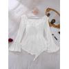 imageOYOANGLE Womens 2 Piece Off Shoulder Long Sleeve Ruffle Mesh Sheer Nightgowns with Thongs Babydoll Lingerie SetWhite