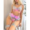 imageOYOANGLE Womens 6 Piece Mesh Floral Embroidery Lingerie Set with Garter Belt Choker Teddy BabydollPink
